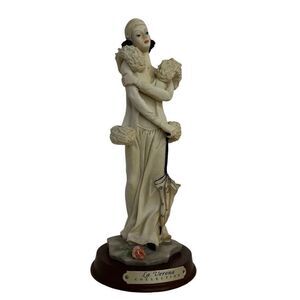 Vintage La Verona Figurine 9" Cream Black Lady W/ Umbrella Porcelain Art Deco